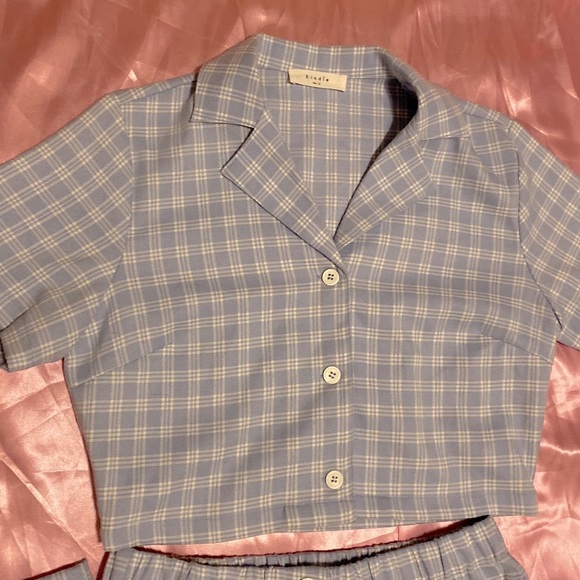 Y2K Baby Blue Plaid Business Set - Picture 4 of 5